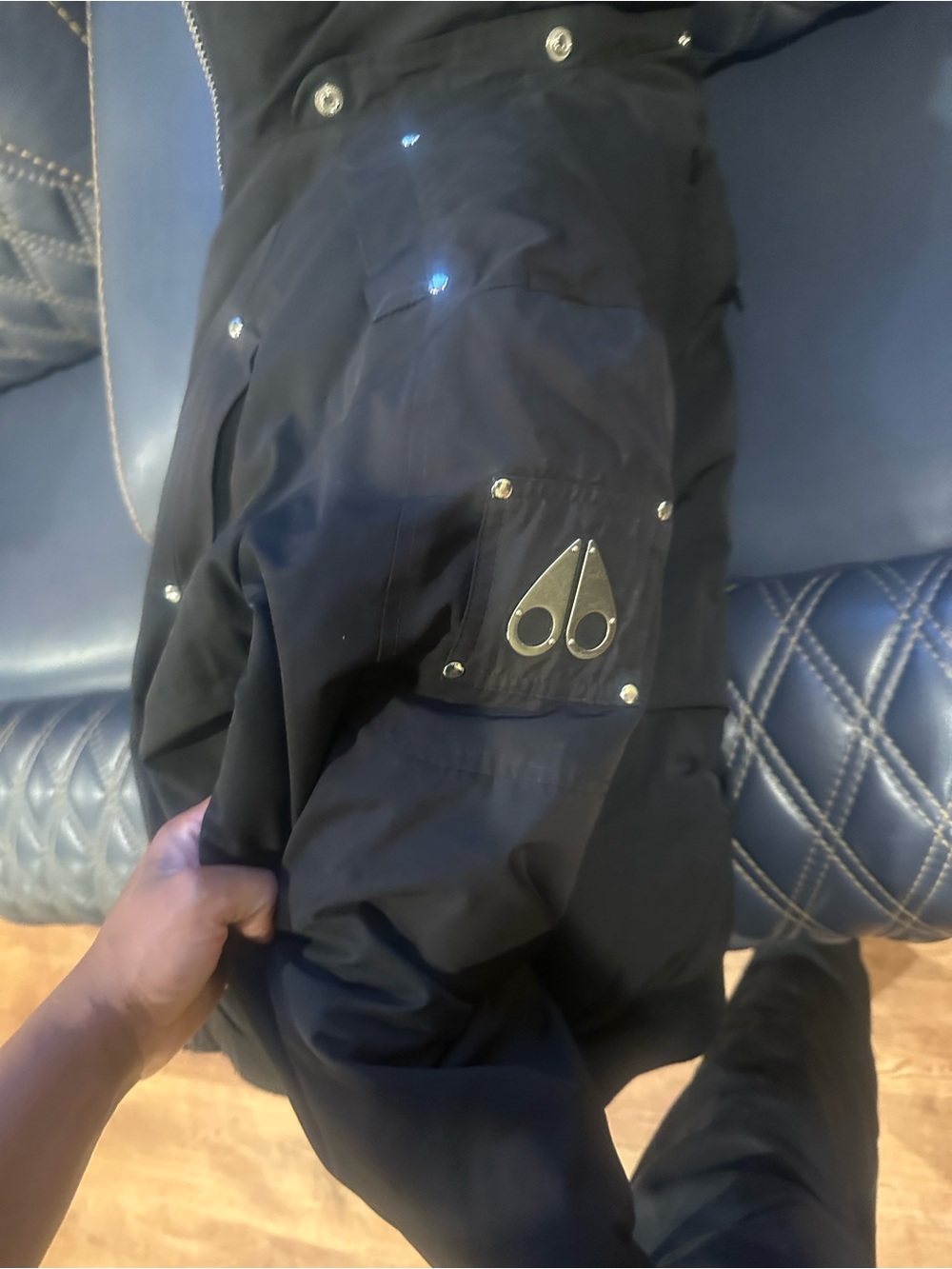 Moose Knuckles Black Quilted Hooded Puffer with Silver Hardware Logo